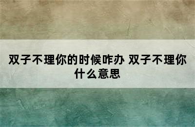 双子不理你的时候咋办 双子不理你什么意思